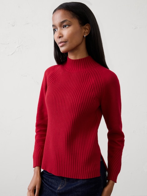 Ribbed Mock-Neck Sweater