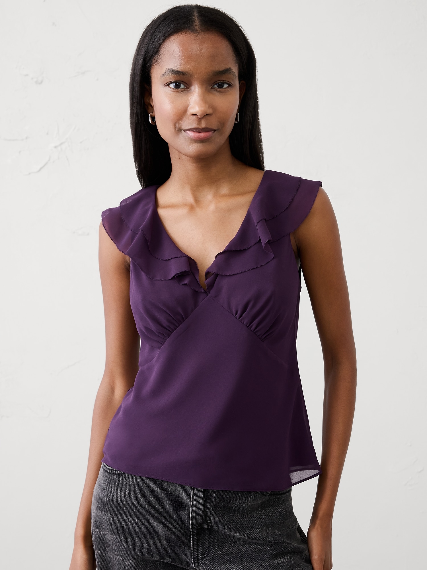 Ruffle V-Neck Chiffon Top