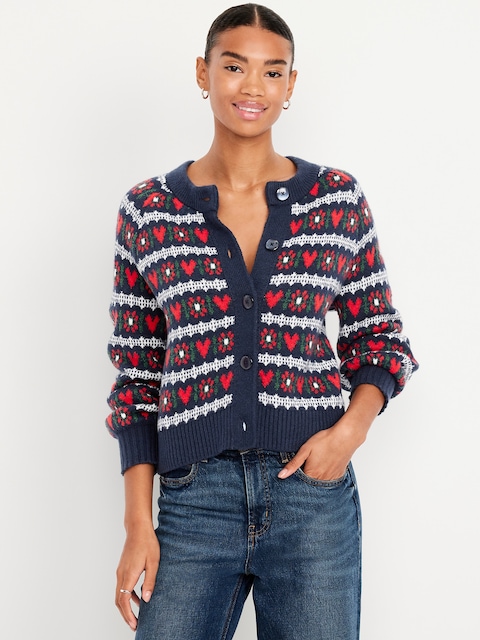 SoSoft Crew-Neck Printed Cardigan Sweater