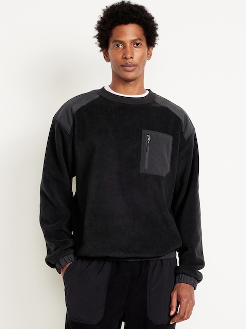 Oversized Microfleece Utility Pocket Crew-Neck