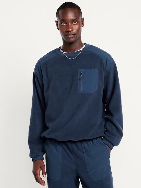 Oversized Microfleece Utility Pocket Crew-Neck