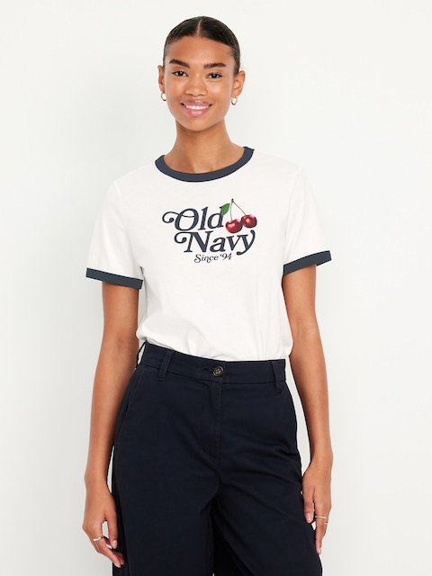 T-SHIRT PASSE-PARTOUT À BORDS CONTRASTANTS AVEC LOGO ET IMPRIMÉ