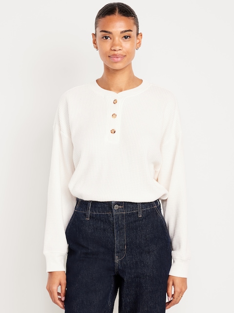 Oversized Cozy Waffle Henley Top
