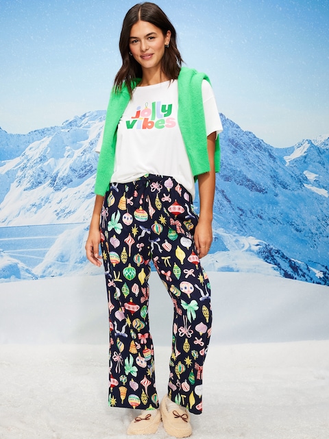 Mid-Rise Printed Flannel Pajama Pants for Women