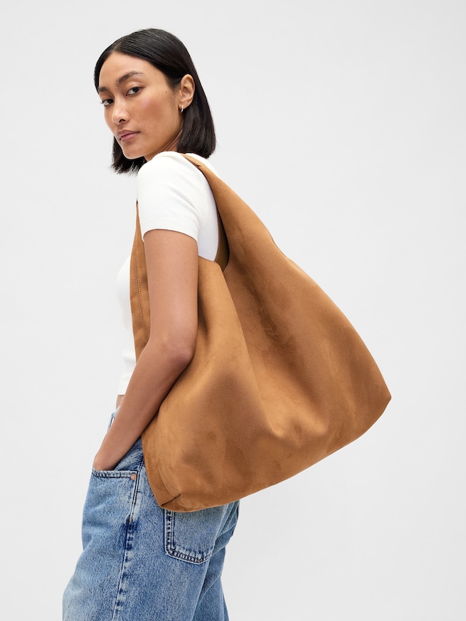 ヴィーガン スエード スラウチー トートバッグ-1