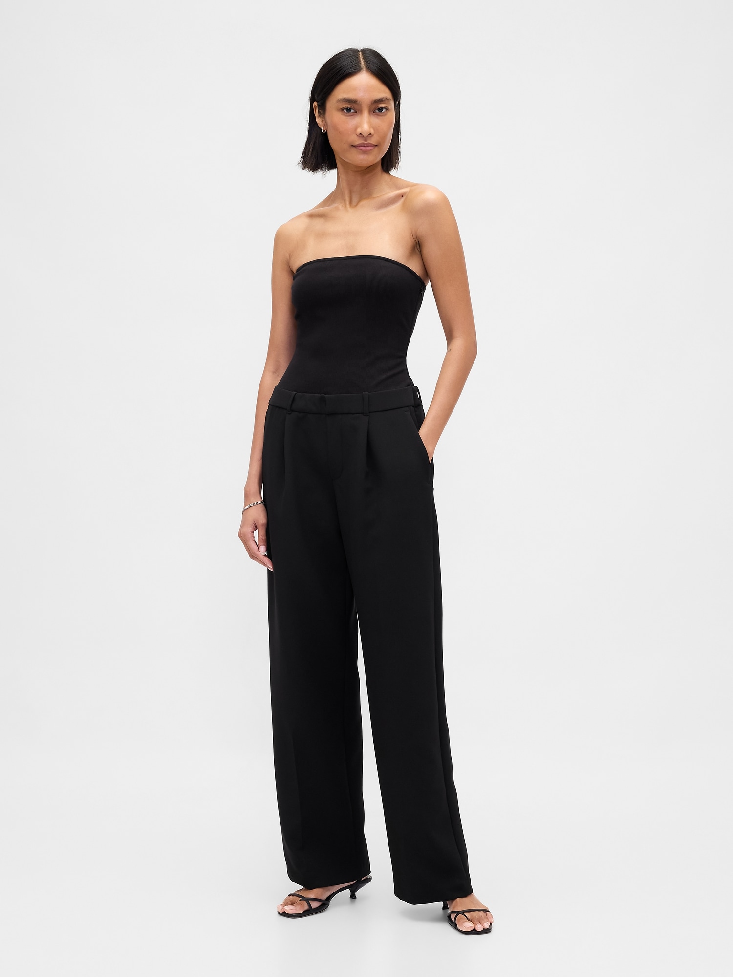 Strapless Drop-Waist Mixed Media Jumpsuit