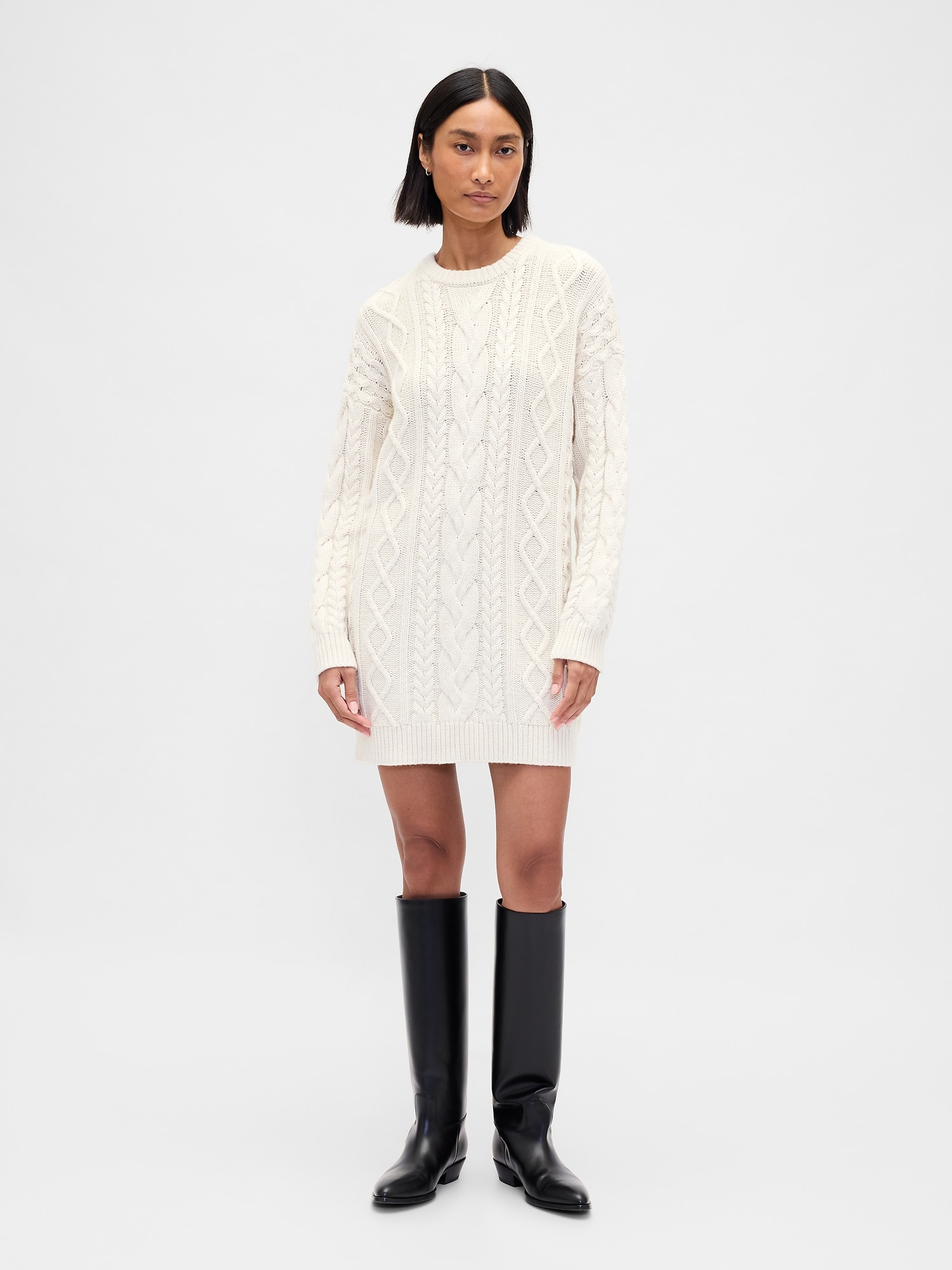 Cable-Knit Mini Sweater Dress
