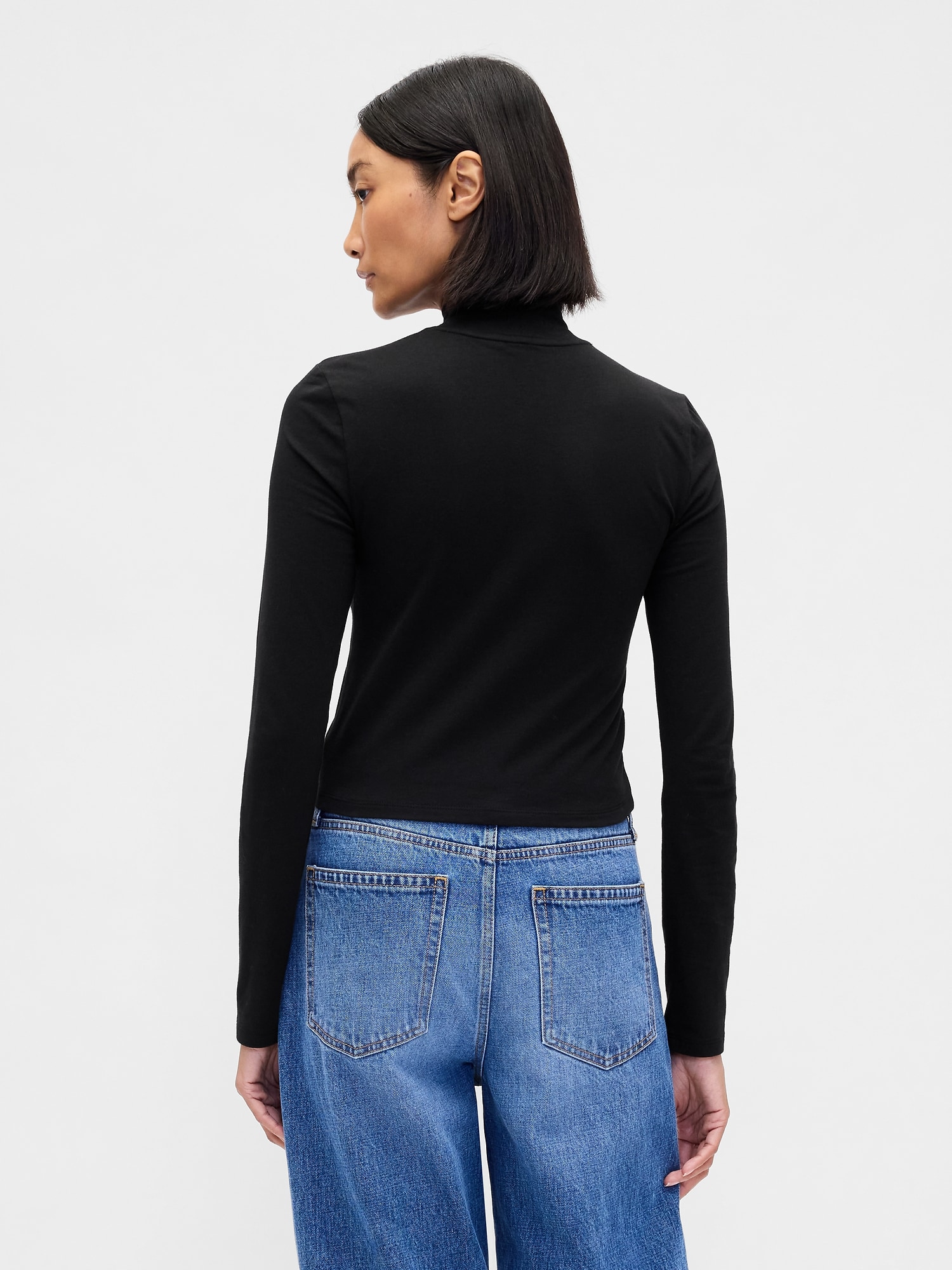 GAPロゴ クロップド モックネックトップス-2