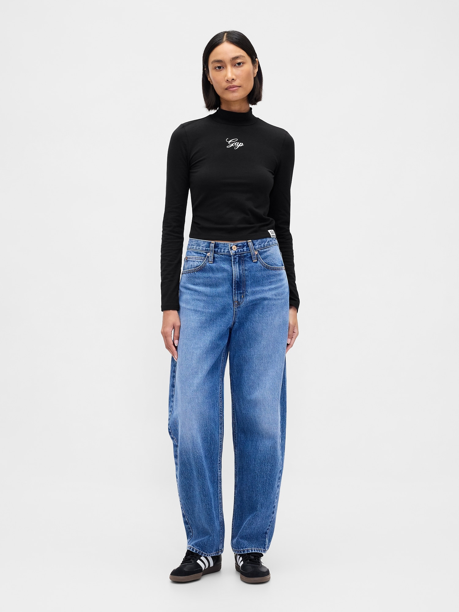 GAPロゴ クロップド モックネックトップス-1