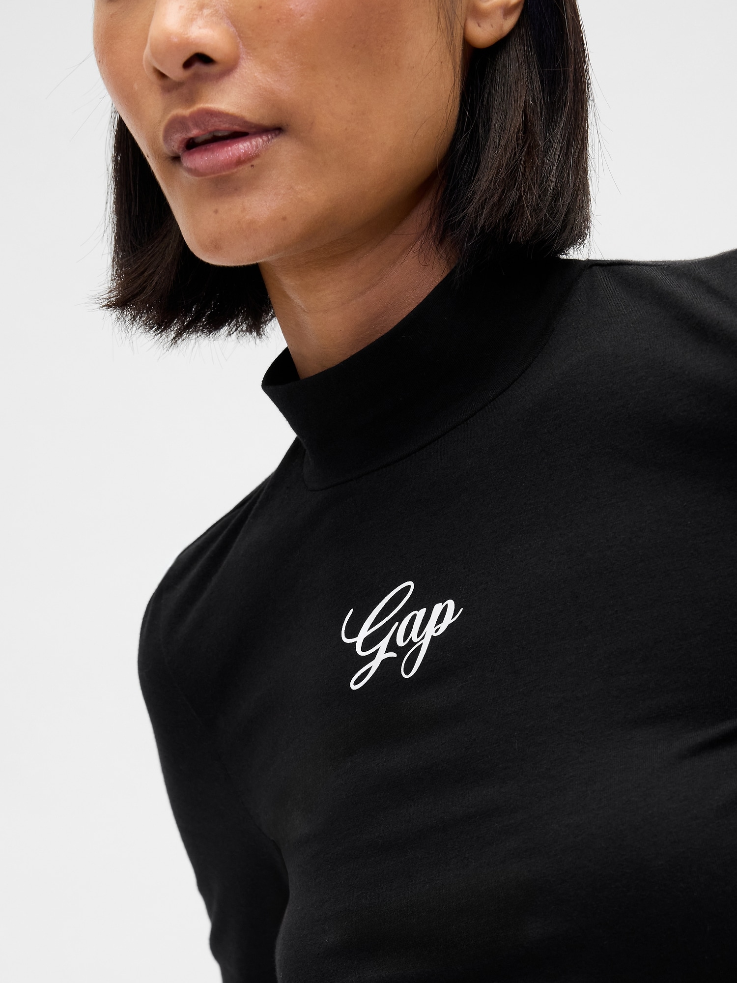 GAPロゴ クロップド モックネックトップス-4