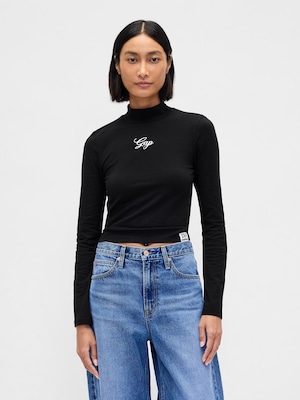 GAPロゴ クロップド モックネックトップス