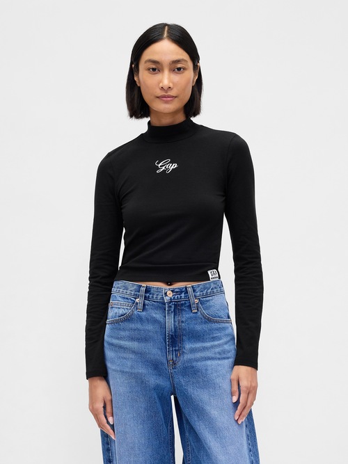 GAPロゴ クロップド モックネックトップス