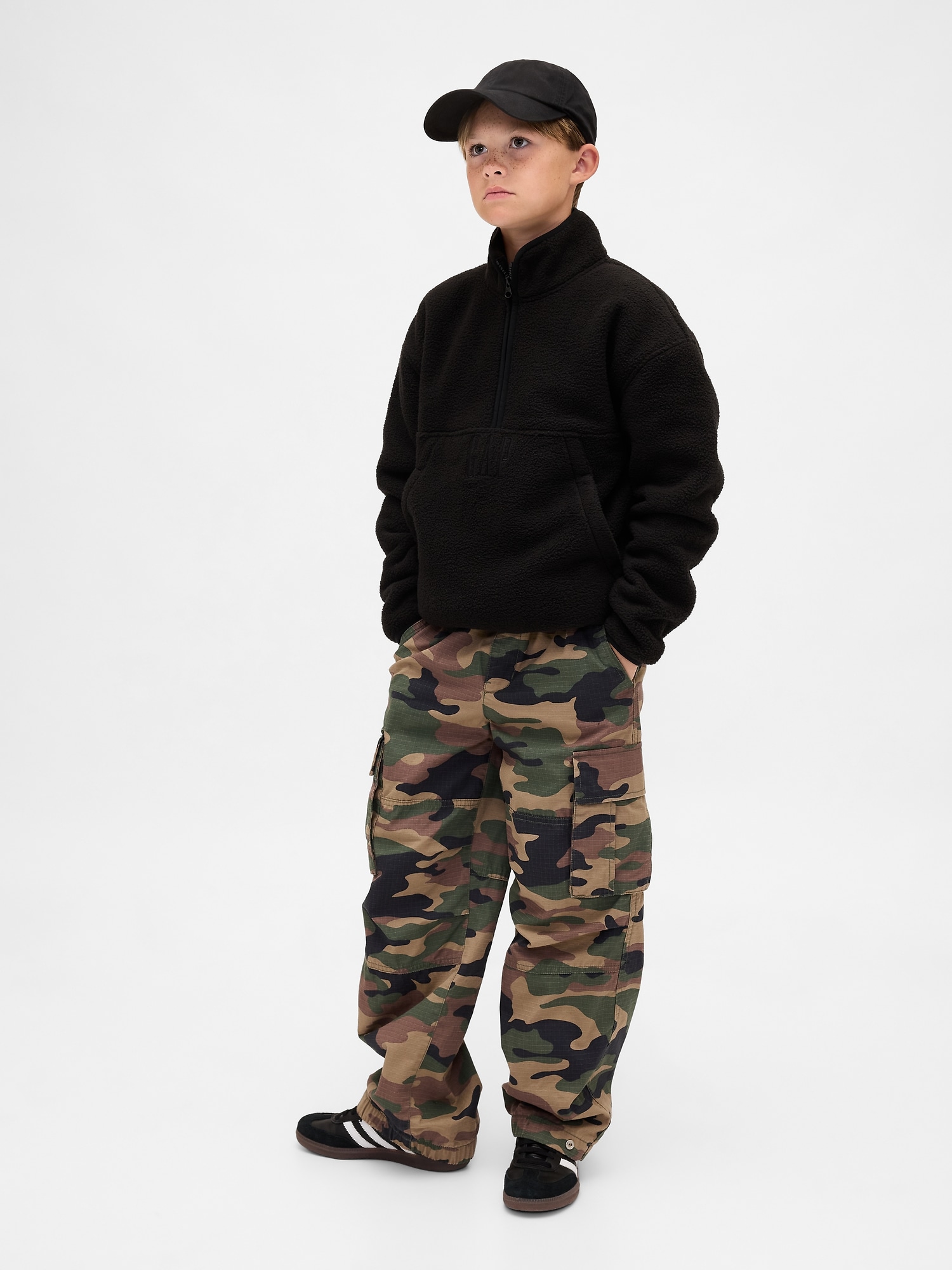 ボア GAPロゴ ハーフジップ プルオーバー (キッズ)-3