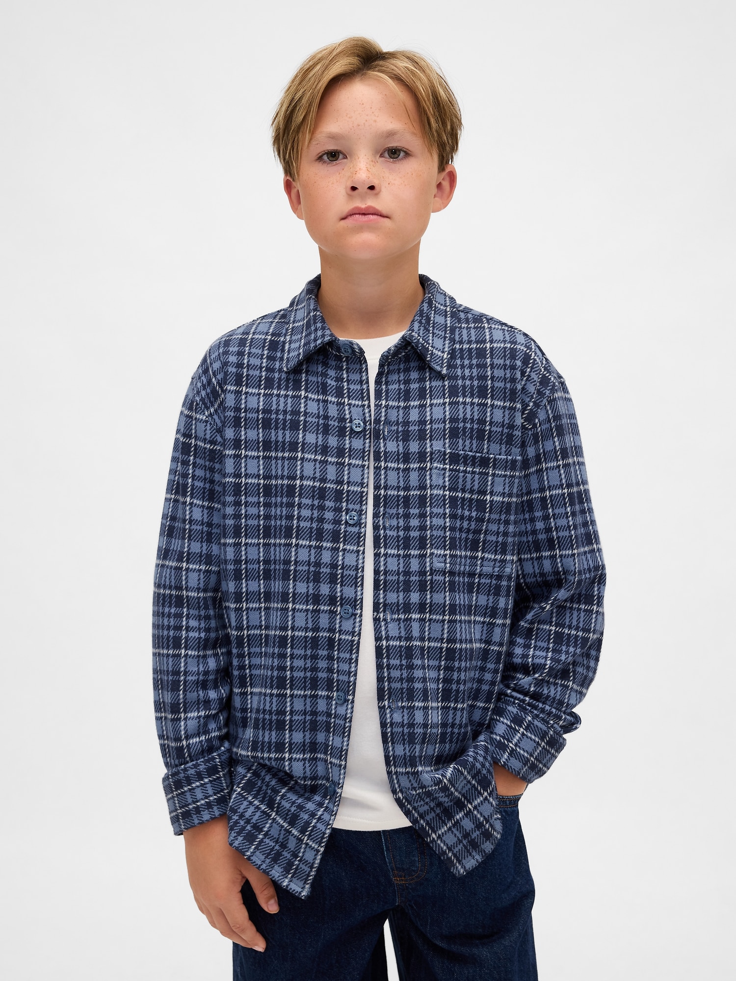 Kids Knit Jersey Plaid Shirt