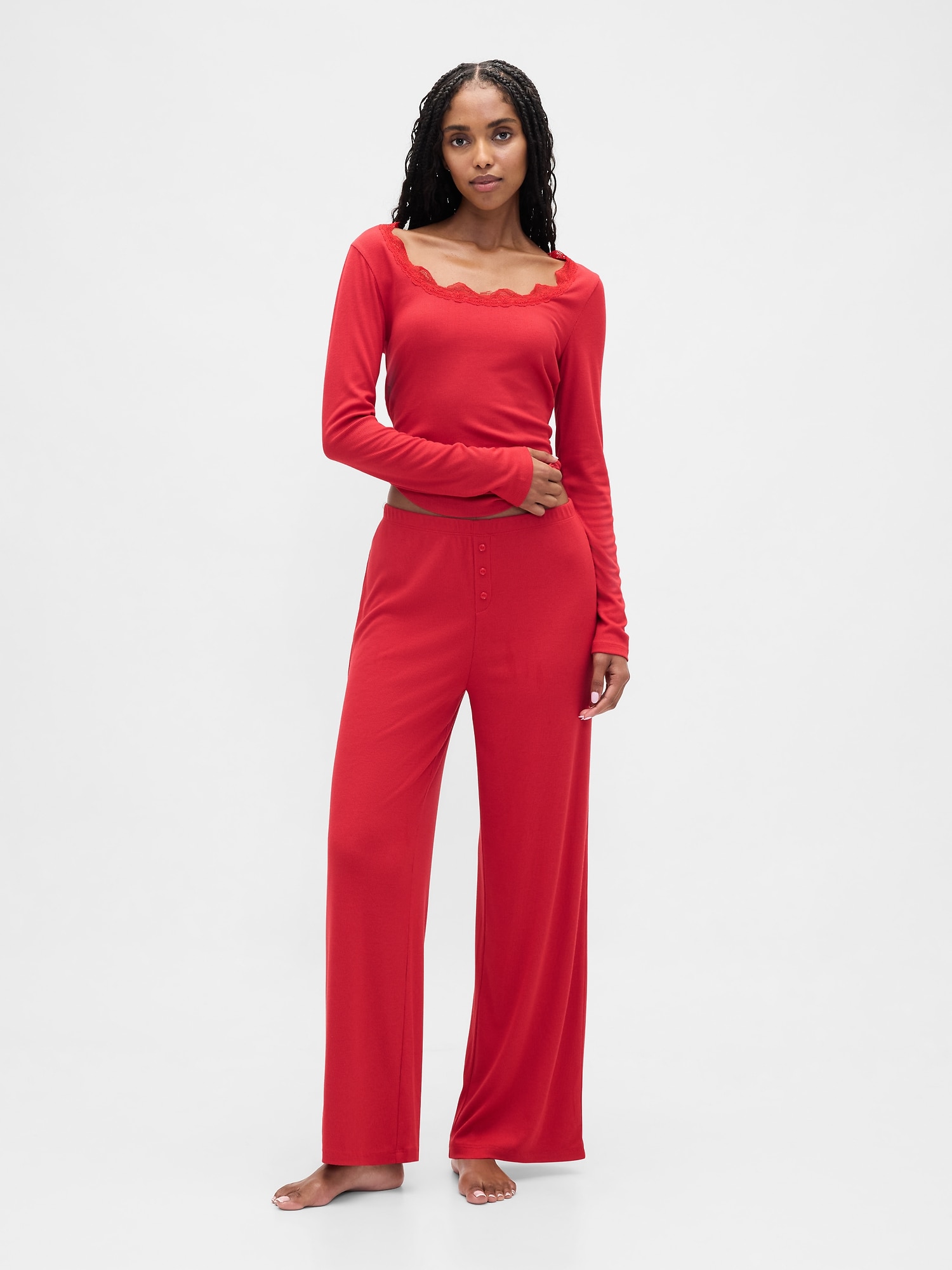 PANTALON DE PYJAMA FINEMENT CÔTELÉ À JAMBE LARGE