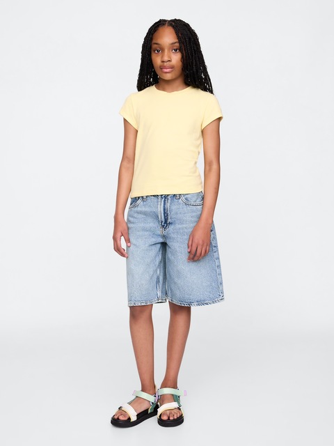 Kids Mid Rise Longline Denim Shorts