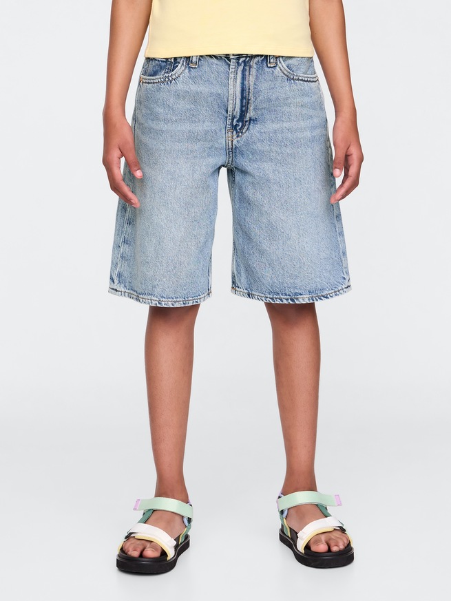 ミッドライズ ロングライン デニムショートパンツ (キッズ)-2