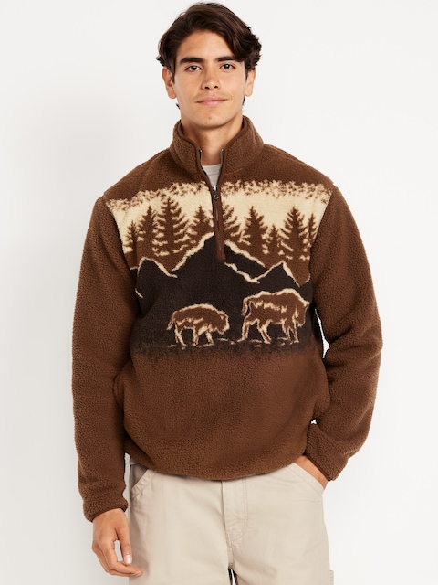 Printed Sherpa Quarter-Zip Pullover
