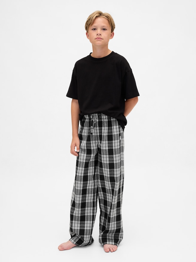 ナイトメアー・ビフォア・クリスマス スカル フランネル パジャマパンツ (キッズ)-0