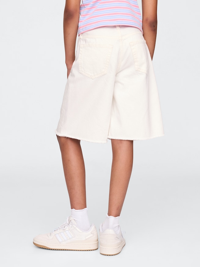 ミッドライズ ロングライン デニムショートパンツ (キッズ)-3