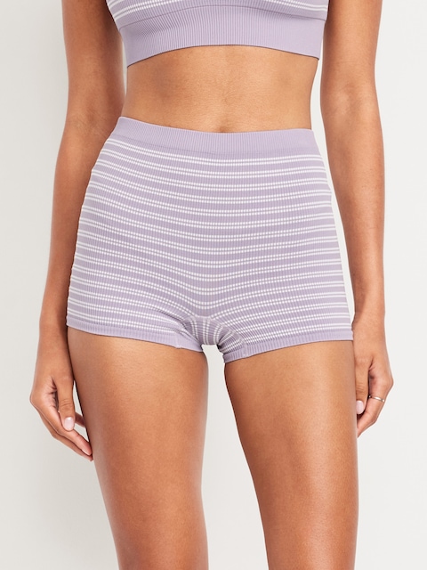 Mid-Rise Seamless Ribbed Boyshort Underwear