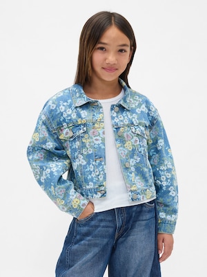 バルーンスリーブ フローラル デニムジャケット (キッズ)