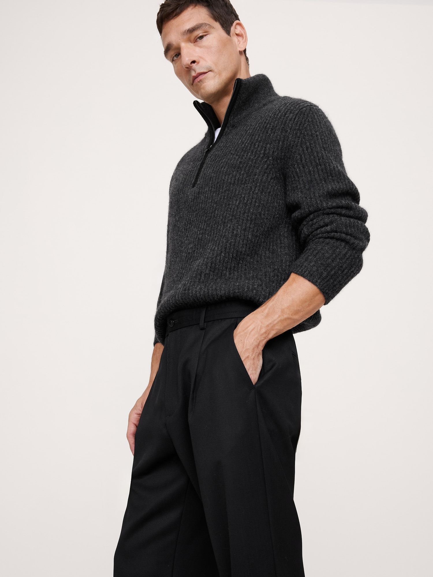 リラックス プリーツプルオン ツイル ドレスパンツ-2