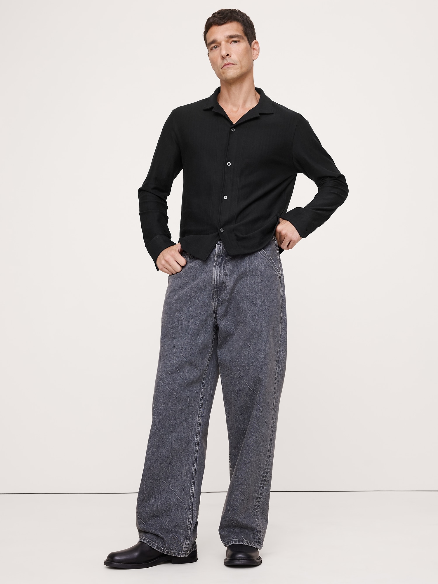 CHEMISE DE VACANCES À MANCHES LONGUES EN COTON À CHEVRONS