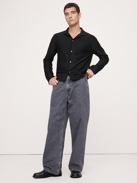 Herringbone Cotton Long-Sleeve Resort Shirt