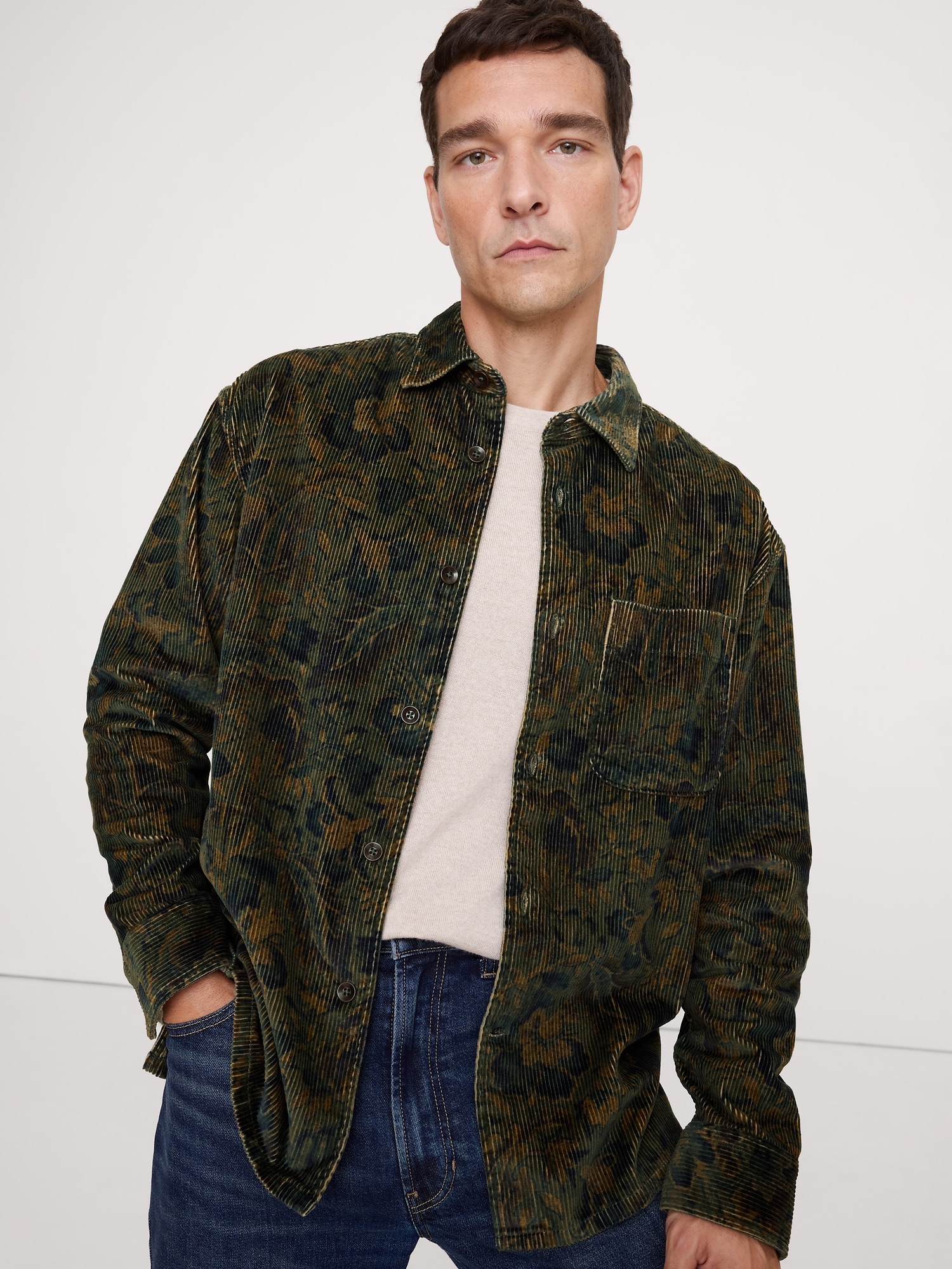 Relaxed-Fit Floral Corduroy Overshirt