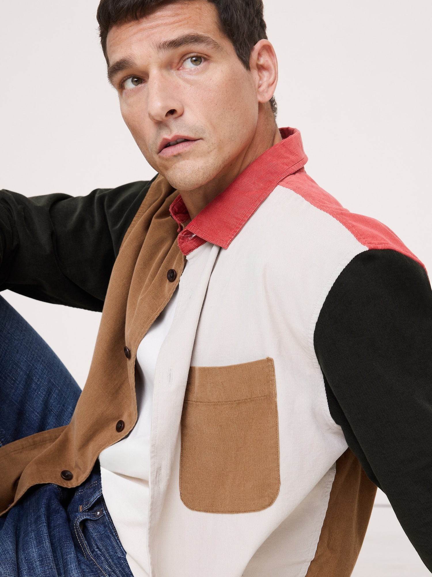 Loose-Fit Colorblock Corduroy Shirt
