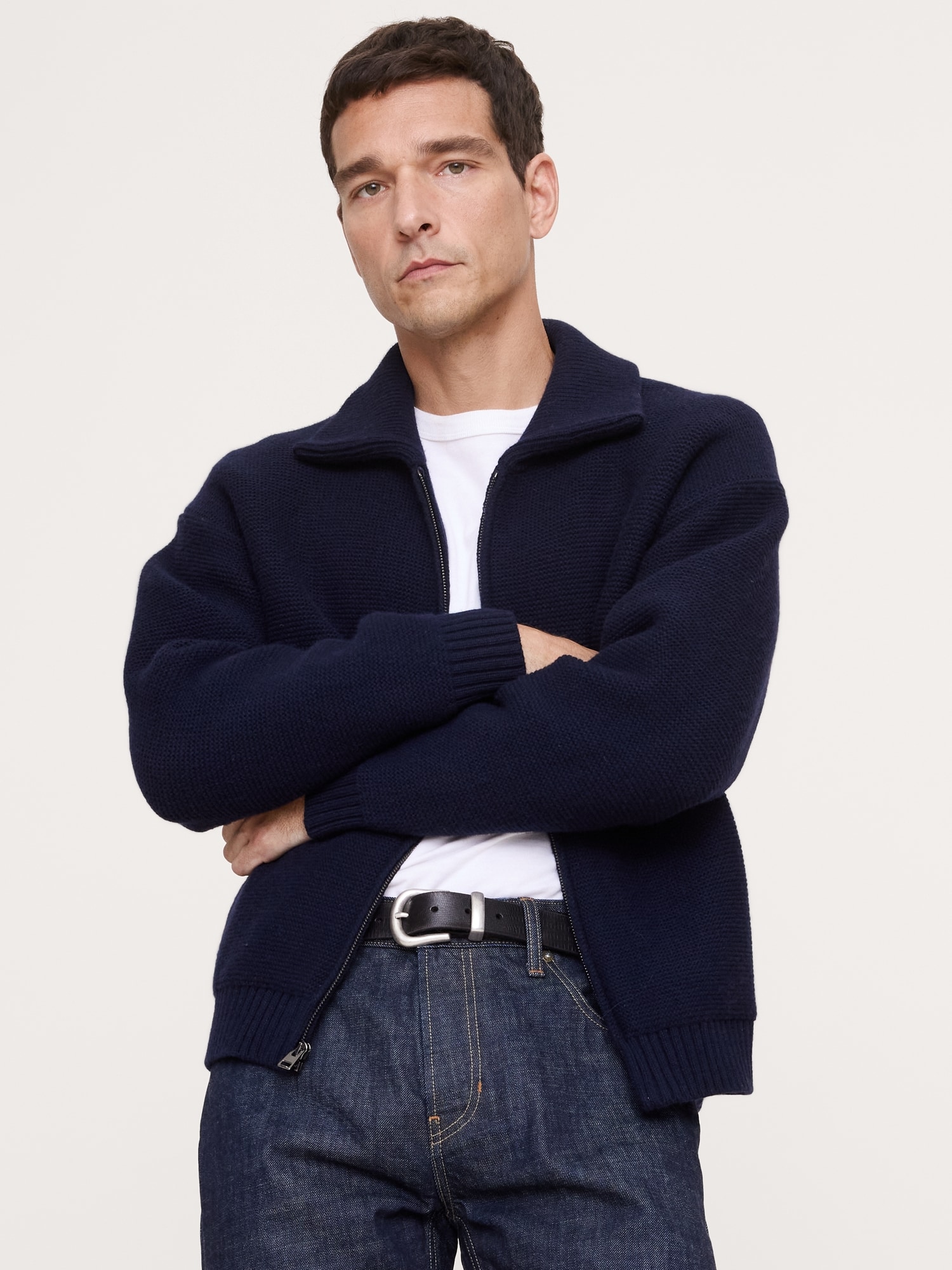 Italian Merino-Blend Ribbed Sweater Jacket