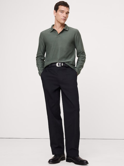 Herringbone Cotton Long-Sleeve Polo