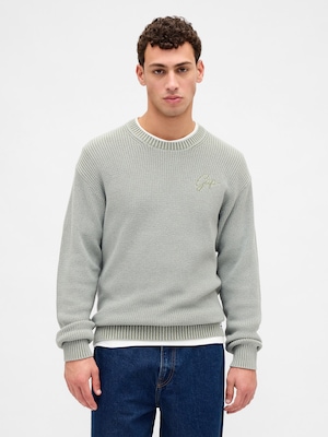 リラックスフィット リブ クルーネックセーター