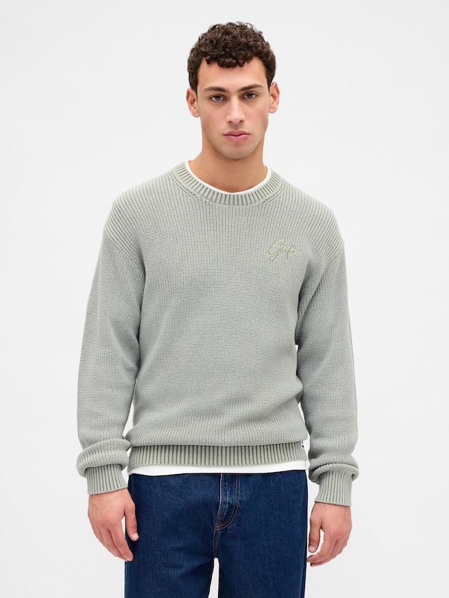 リラックスフィット リブ クルーネックセーター-0