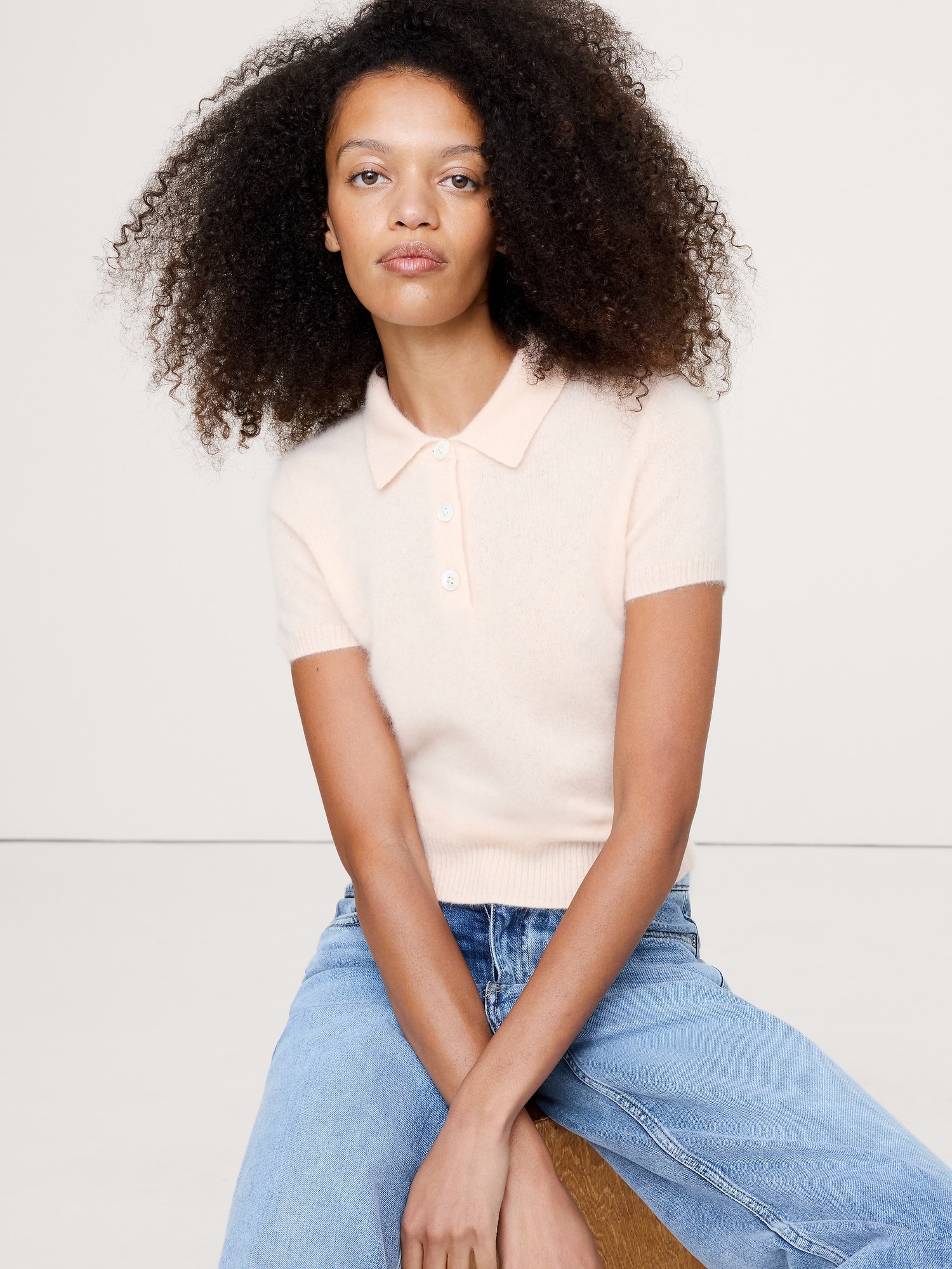 Lightweight Brushed Cashmere Sweater Polo