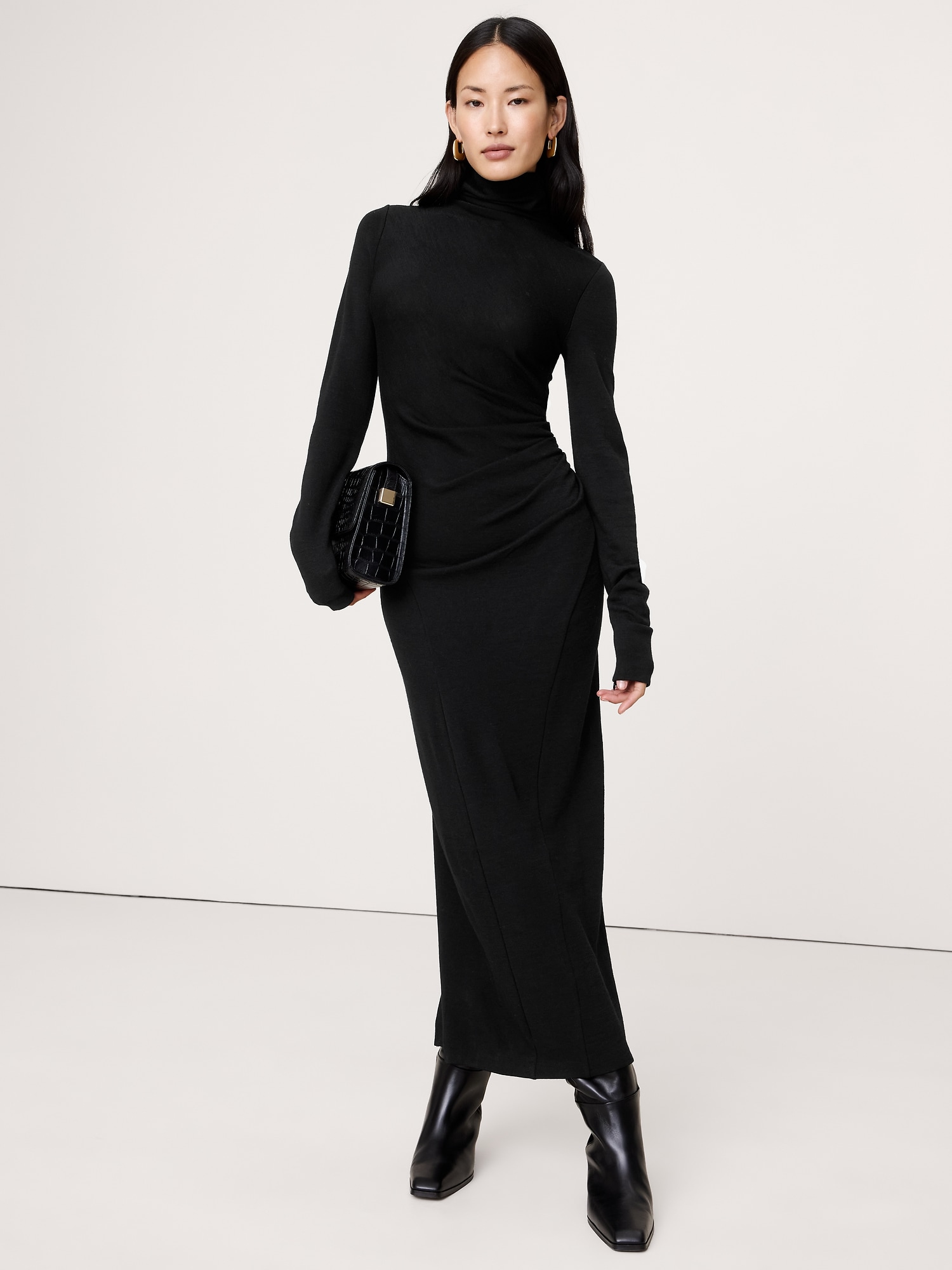 Wool-Blend Jersey Ruched Maxi Dress