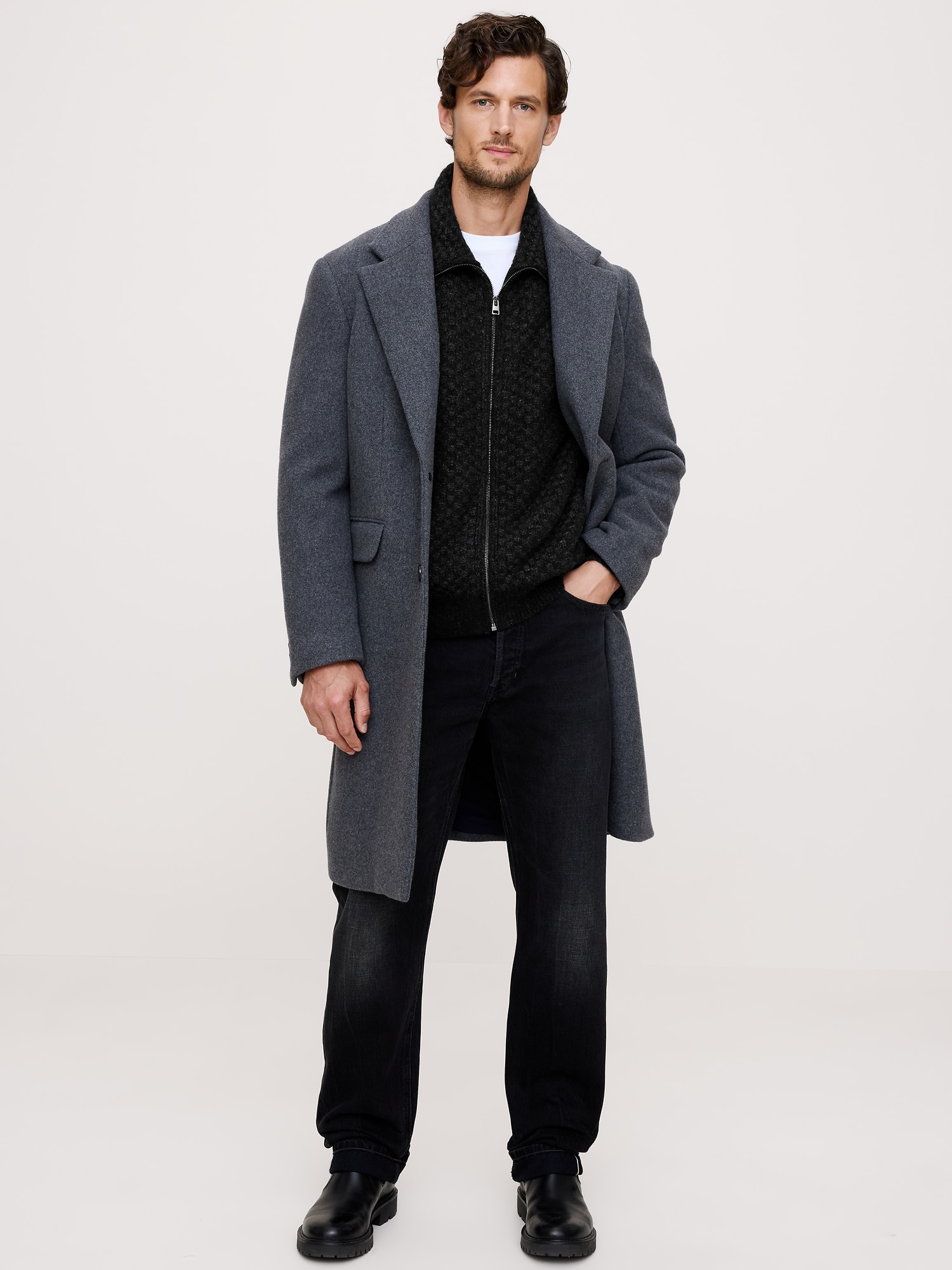 チェック アルパカ ウール ブレンド ニットジャケット-3