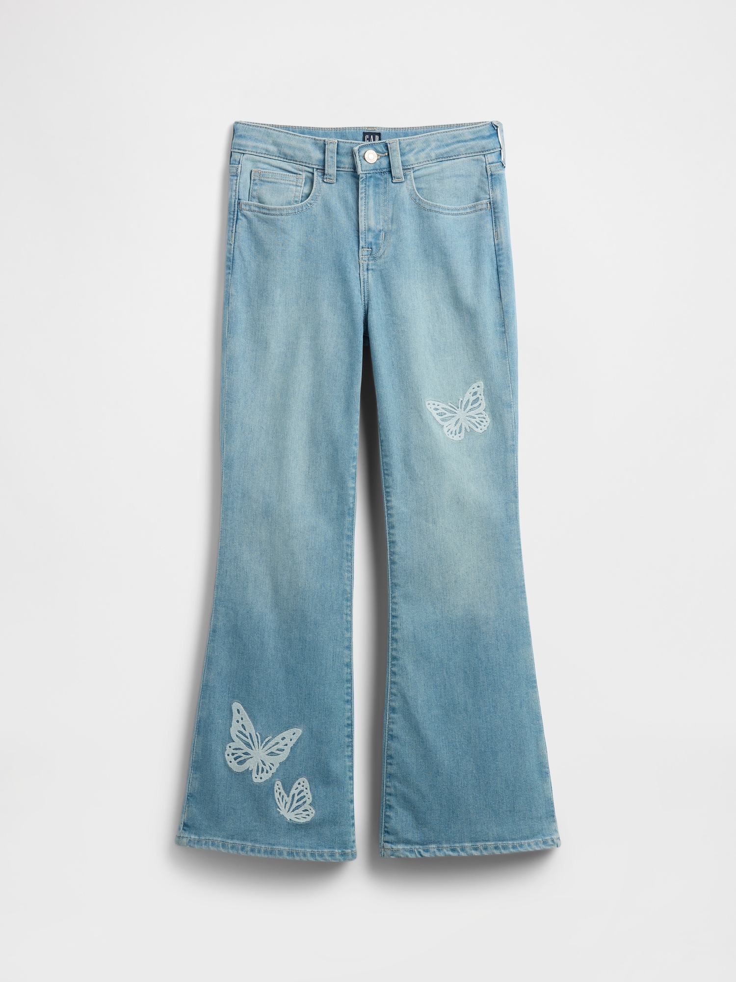 Kids High Rise Embroidered '70s Flare Jeans