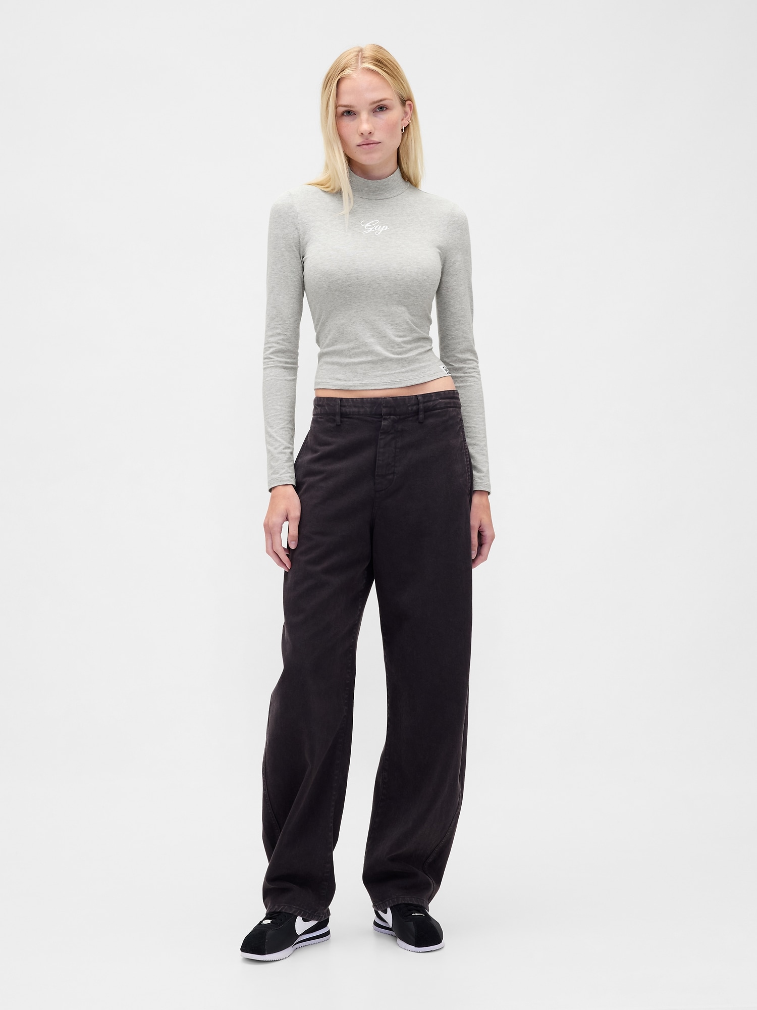 GAPロゴ クロップド モックネックトップス-1