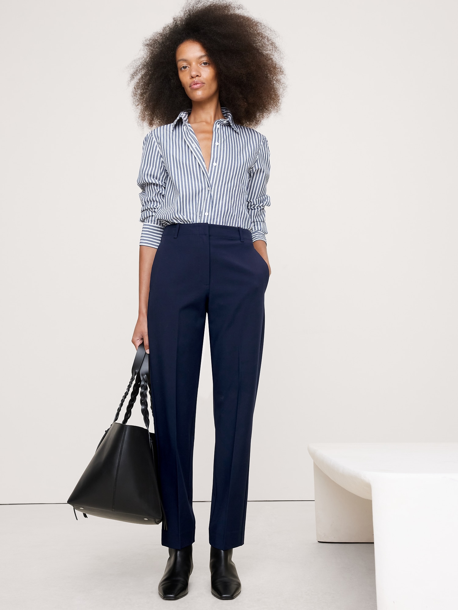 PANTALON MODERNE ÉTROIT À TAILLE HAUTE EN TISSU URBAIN EXTENSIBLE LONGUEUR CHEVILLE