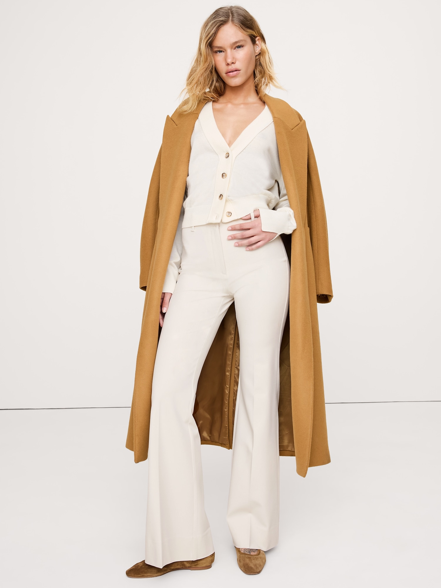 PANTALON MODERNE ÉVASÉ À TAILLE HAUTE EN TISSU URBAIN EXTENSIBLE - Blanc