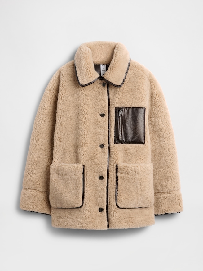 Gap × Sandy Liang リバーシブル ヴィーガンレザー ボアジャケット-6