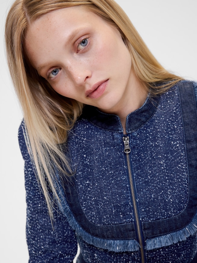 GapStudio デニム ツイード フリンジ ジャケット-3