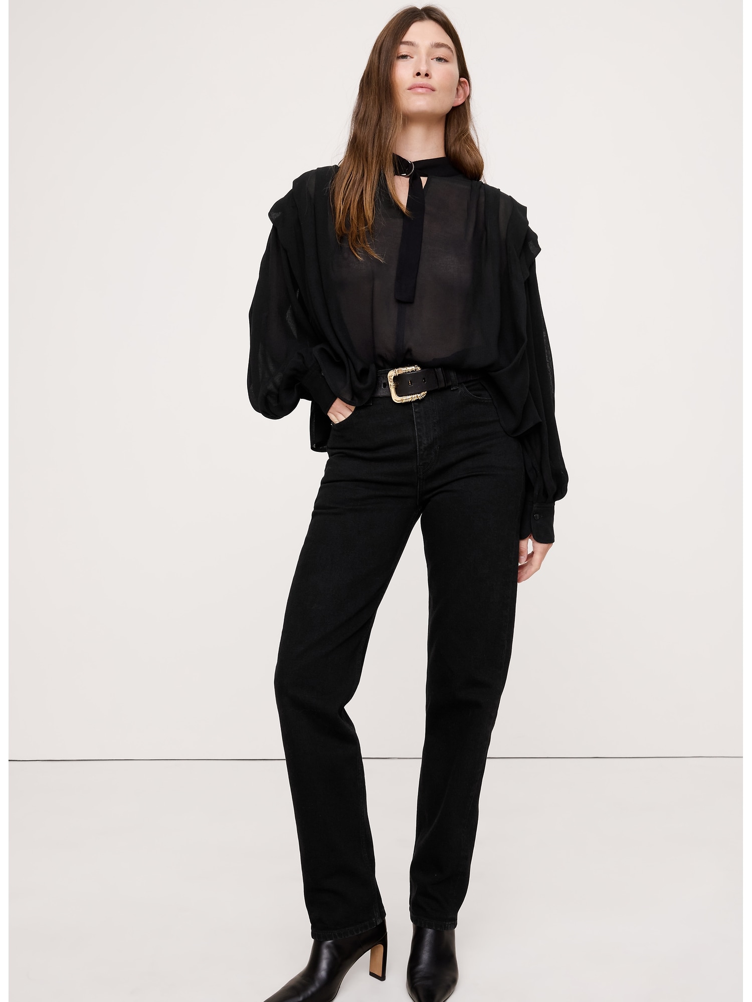 シアー プリーツ ショルダー トップス-0 シアー プリーツ ショルダー トップス-0