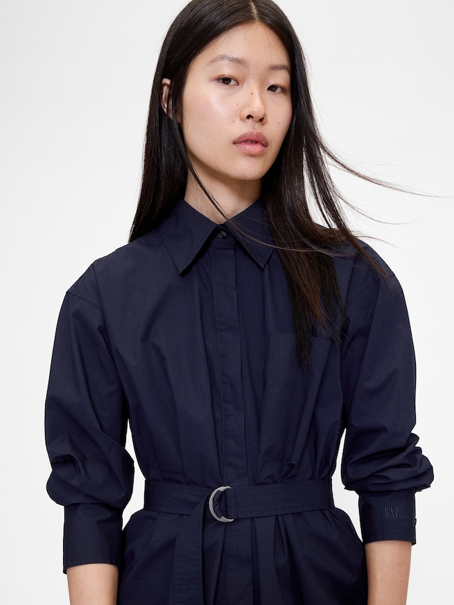 GapStudio ポプリン ベルト マキシシャツドレス-3