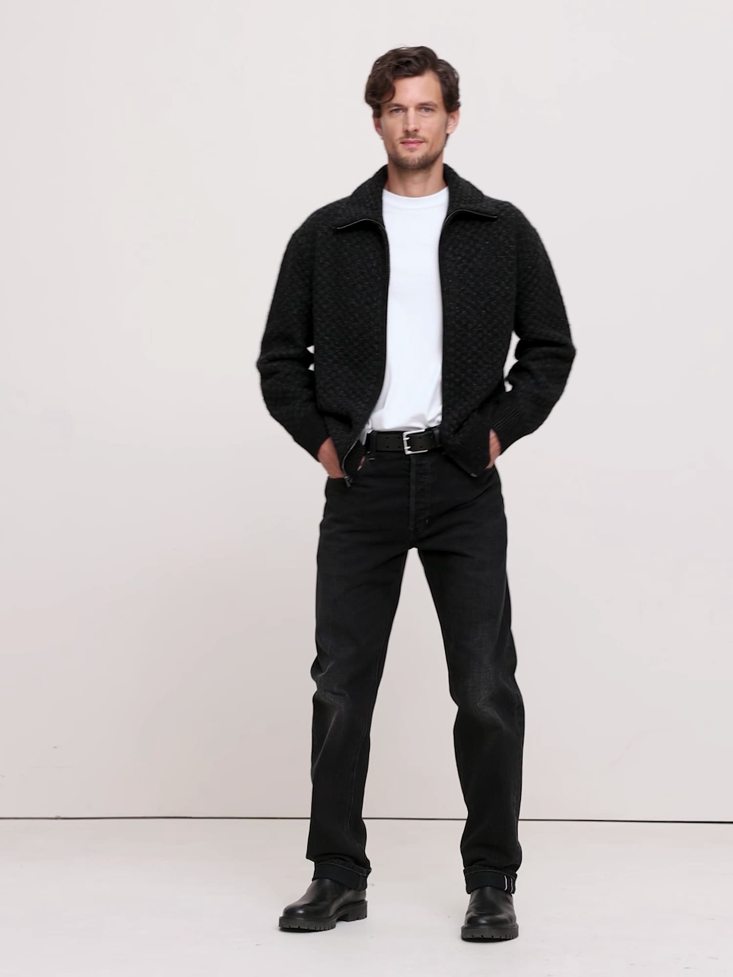 チェック アルパカ ウール ブレンド ニットジャケット-5