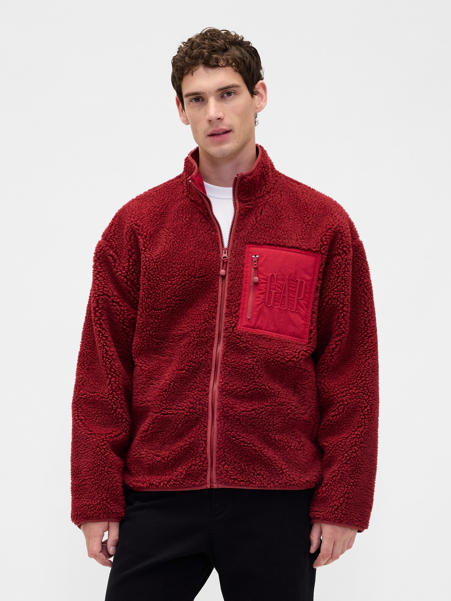 リサイクル ボア オーバーサイズ GAPロゴ ジップアップジャケット-0