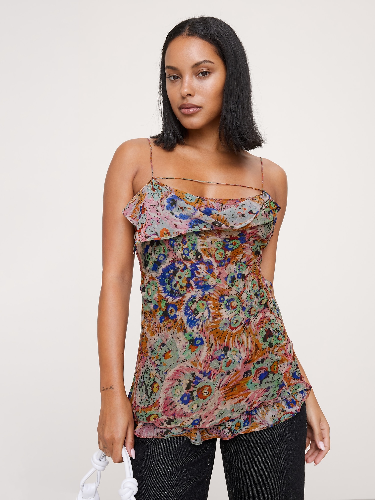 Georgette Cowl-Neck Tank