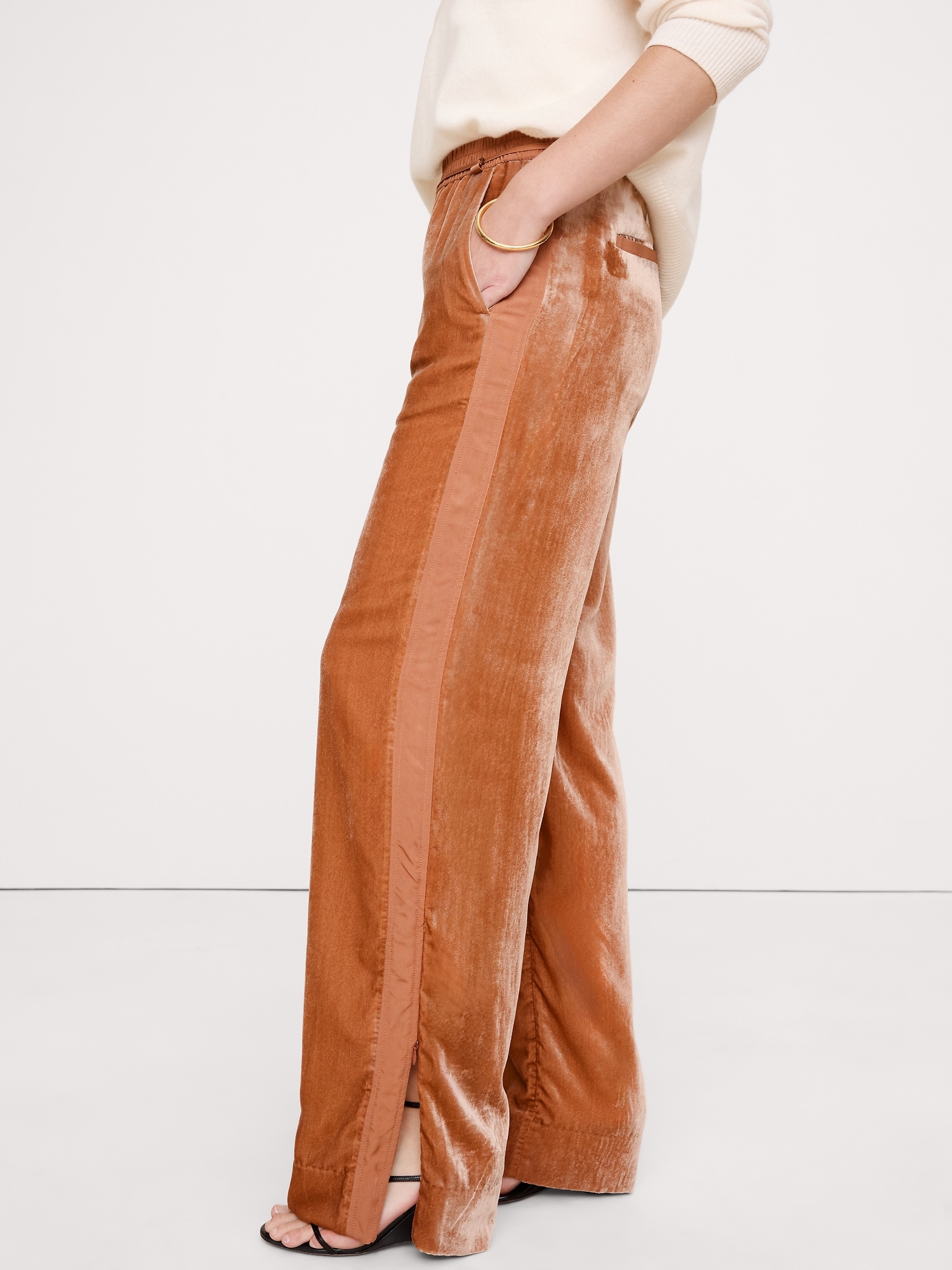 High-Rise Wide-Leg Velvet Pull-On Pant